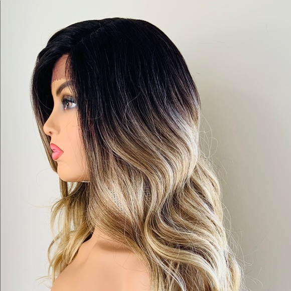 Gorgeous 22” Ombré Ash Blonde Mix Premium Synthetic Fiber Lace Front Wig - Picture 6 of 10